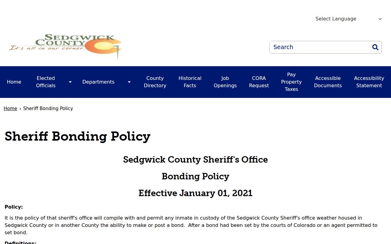 Sedgwick County warrant check sheriff bonding policy