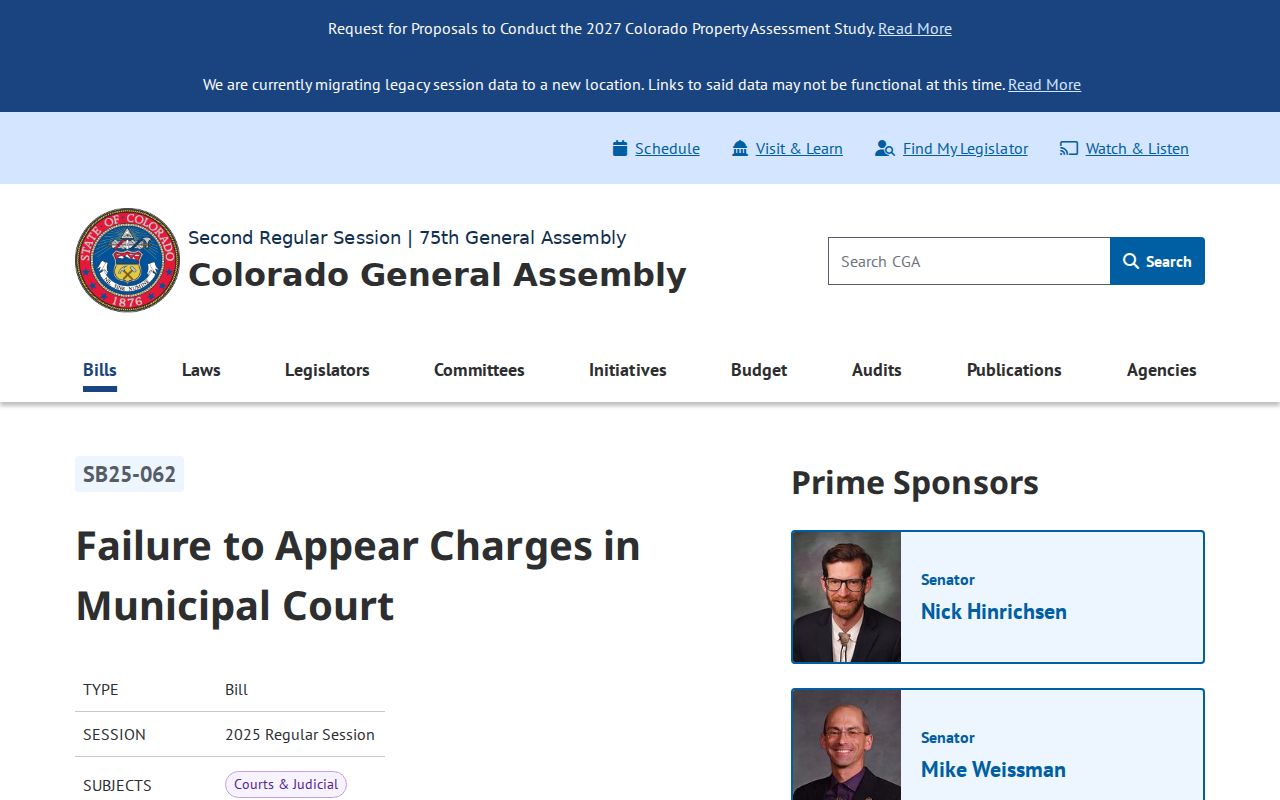 Colorado SB25-062 municipal failure-to-appear reform page