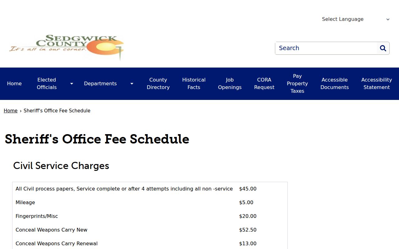 Sedgwick County warrant records sheriff fee schedule
